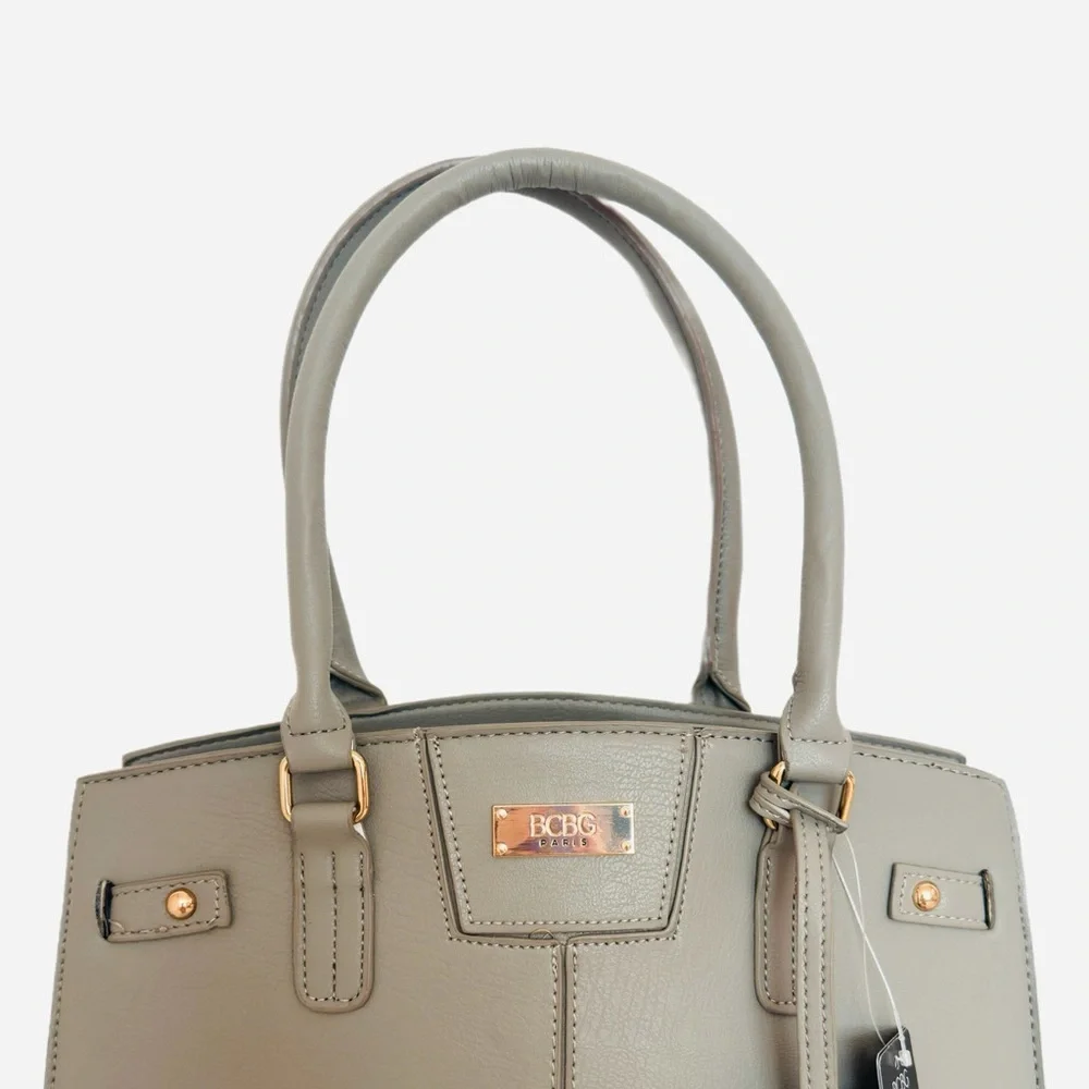 BCBG PARIS ~ Large Gray Satchel Hand Bag w/Beige Lining Gold Tone Hardware